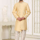 Raivat Ethnic Banarasi Jacquard Embroidery Semi Indo Western Sherwani In Yellow Colour | Swadesiicart
