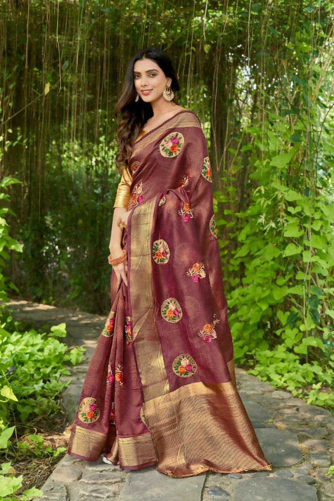 Vamsee Nikita Wine Cotton Saree - Swadesiicart