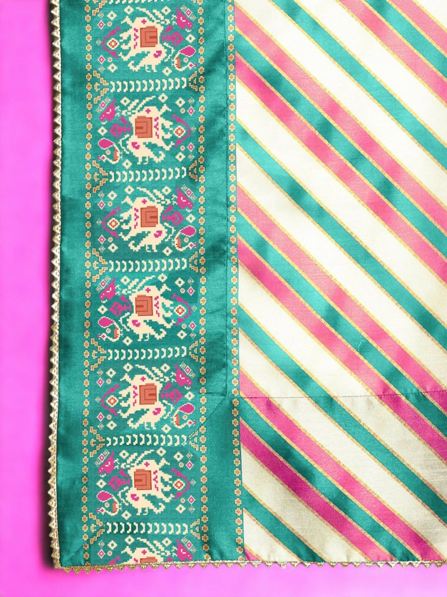 Ahalyaa Women Sea Green Printed Gotta Patti Kurti with Palazzos & Dupatta - Sea Green | Swadesiicart