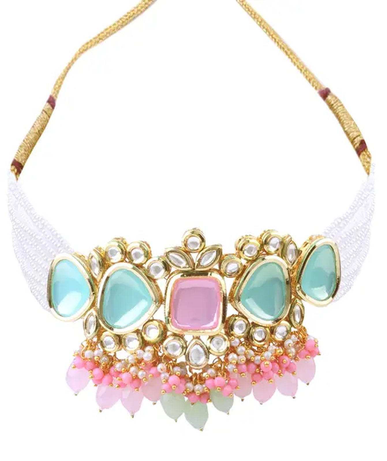 Jewel City Elegant Multi Gold Indian Kundan Choker Necklace and Earring Set | Swadesiicart