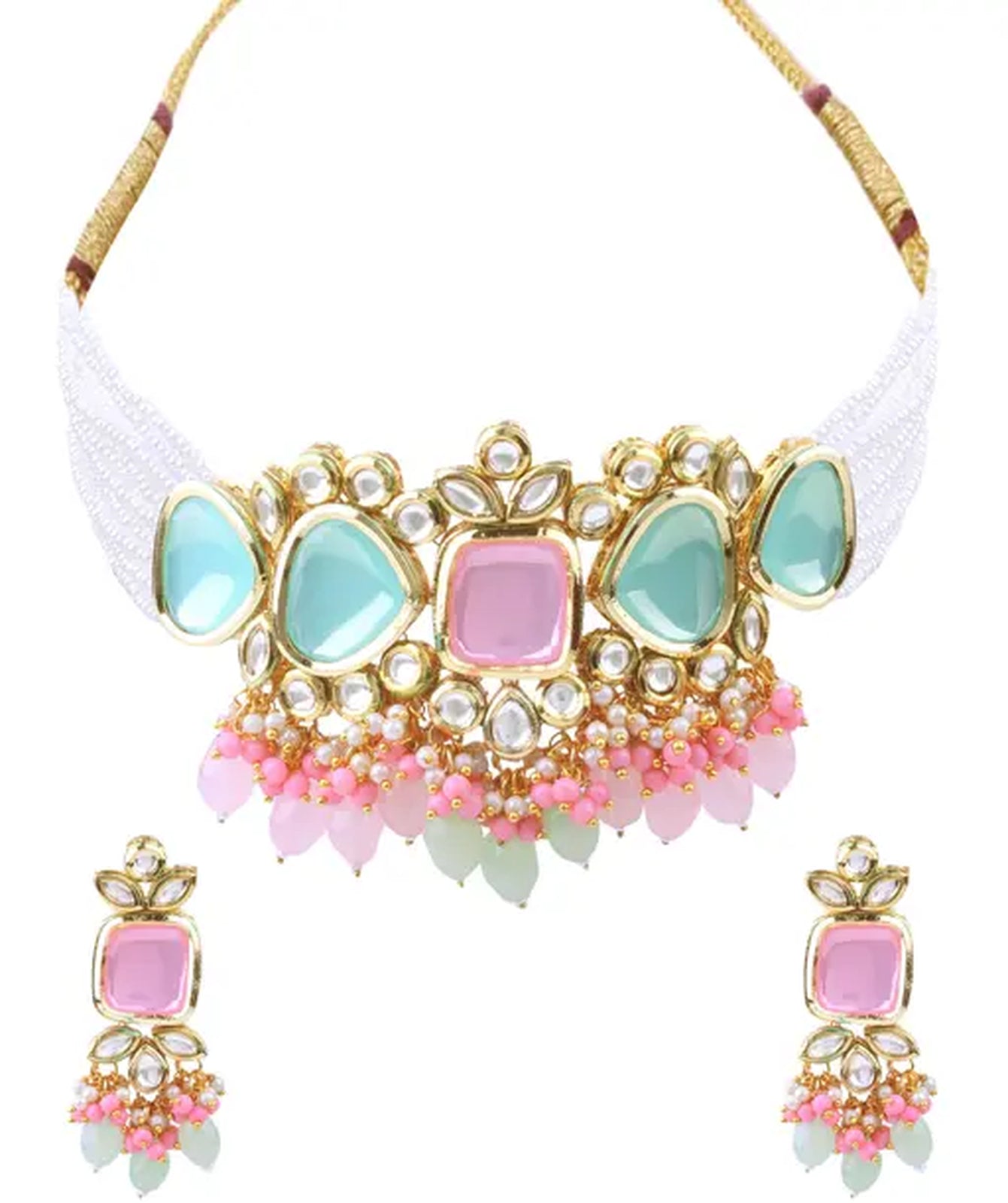 Jewel City Elegant Multi Gold Indian Kundan Choker Necklace and Earring Set | Swadesiicart