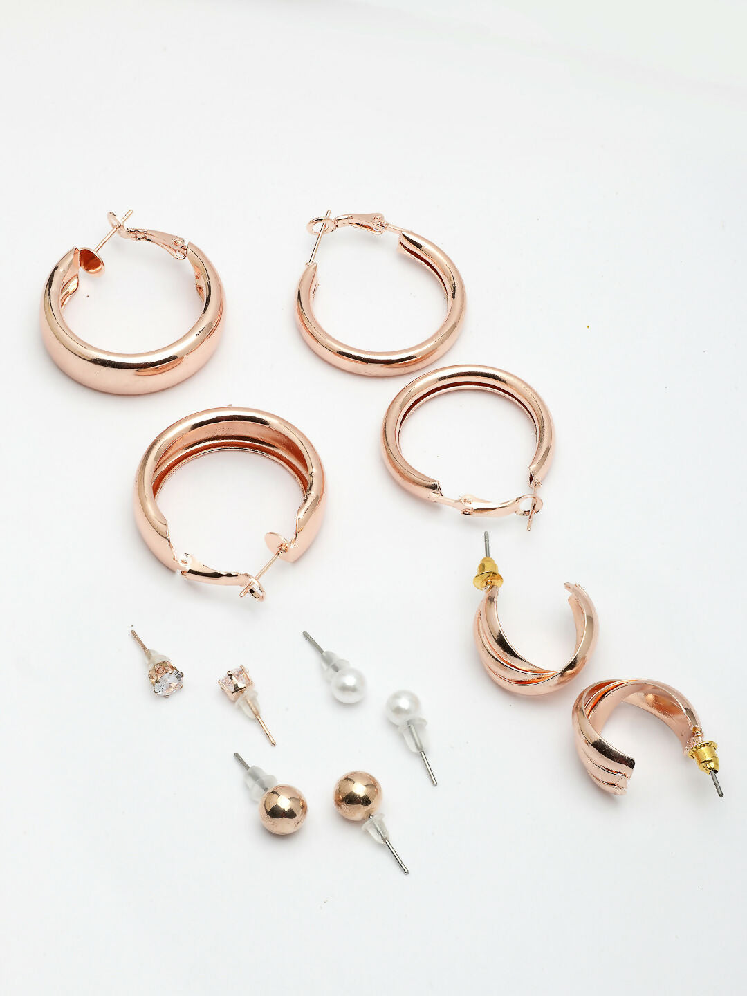 NVR Women's Set of 6 Rose Gold-Polished Contemporary Hoop Earrings | Swadesiicart