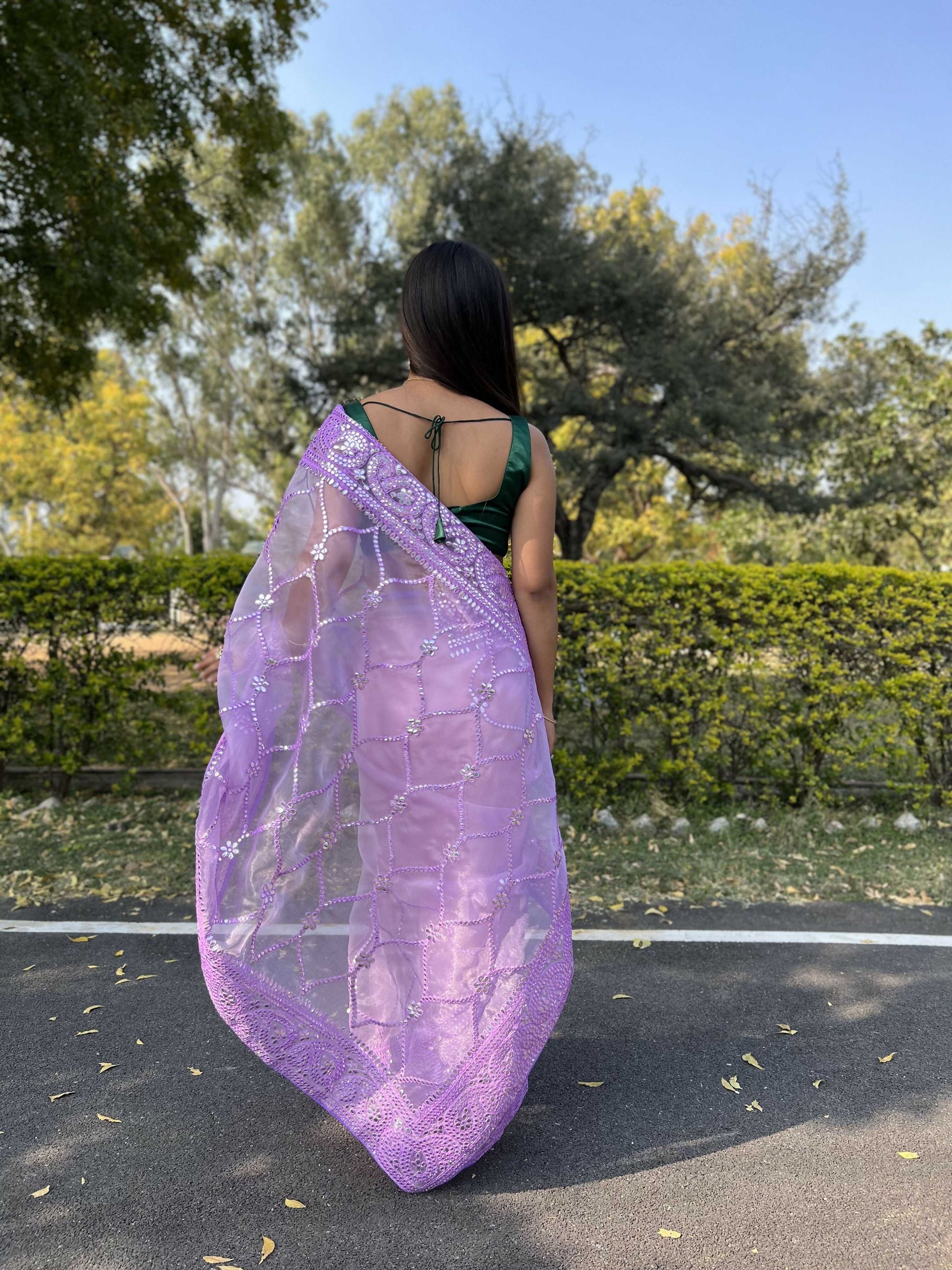 Vamsee Naina Purple Organza Saree - Swadesiicart