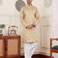 Beige Viscose Woven Jacquard Work Men's Rajwadi Kurta Set - Mahotsav