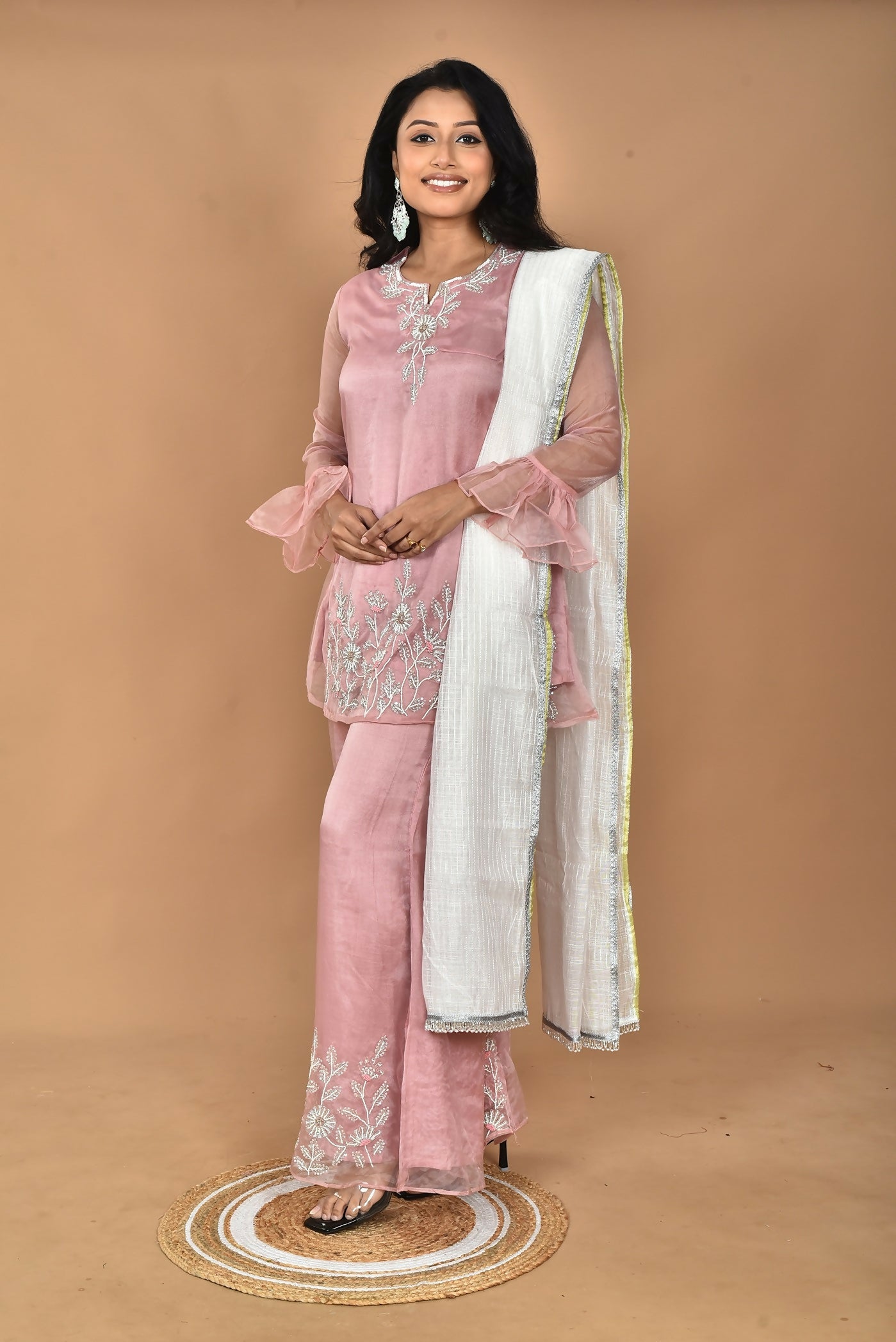 Morchari Women And Hand Embroidery Palazzo Set-Peach - Swadesiicart