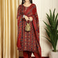 Jyoti Fashion Women's Maroon Pashmina Floral Digital Printed Kurta with Trouser & Dupatta | Swadesiicart