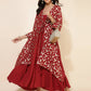 Janasya Women's Red Georgette Foil Printed Festive Flared Dress Set | Swadesiicart
