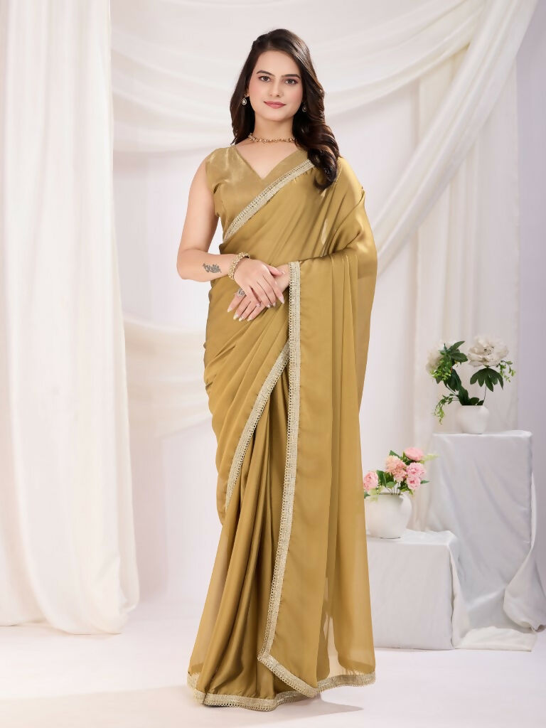 Chiku Rangoli Silk Solid, Lace Border Ready To Wear Saree - Kashvi | Swadesiicart