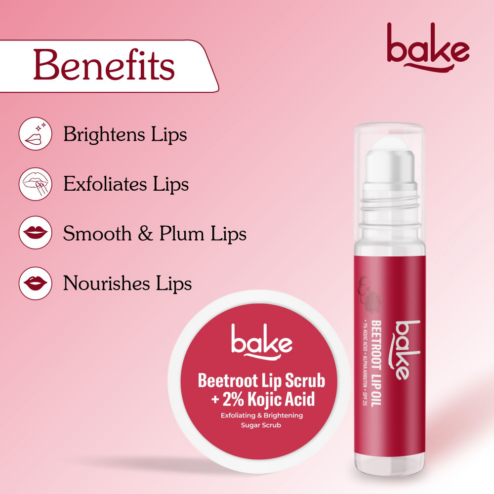 Bake Kojic Acid Beetroot Lip Kit With Lip Balm SPF 25 & Lip Scrub For Dark & Pigmented Lips | Swadesiicart