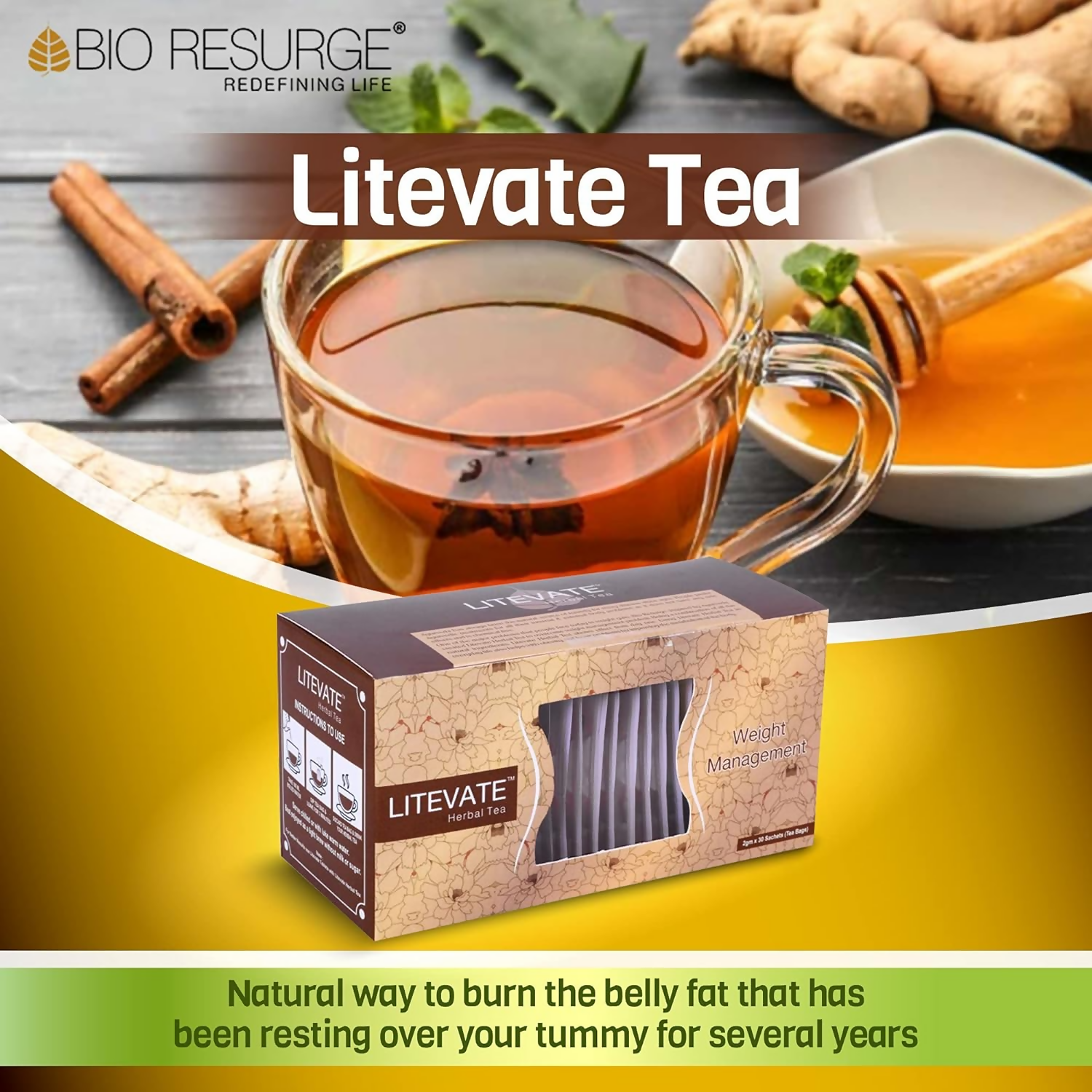 Bio Resurge Life Litevate Herbal Green Tea | Swadesiicart