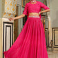 Janasya Pink Georgette Foil Print Lehenga Choli Dupatta | Swadesiicart