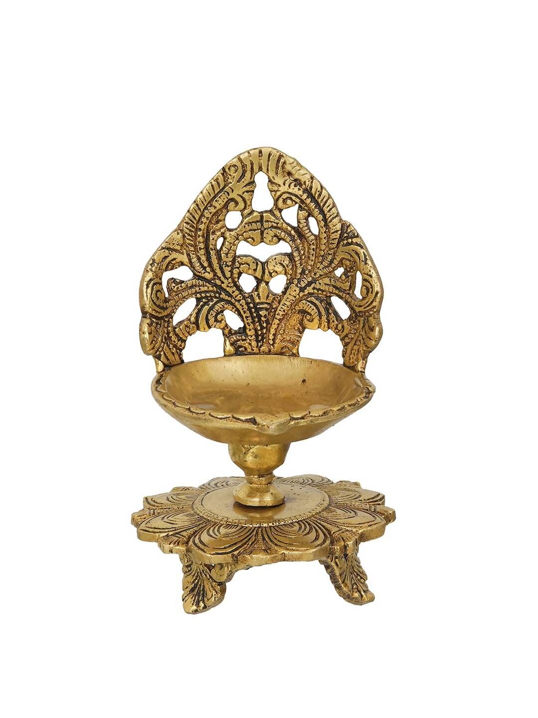 eCraftIndia Golden Decorative Handcrafted Brass Diya Stand | Swadesiicart