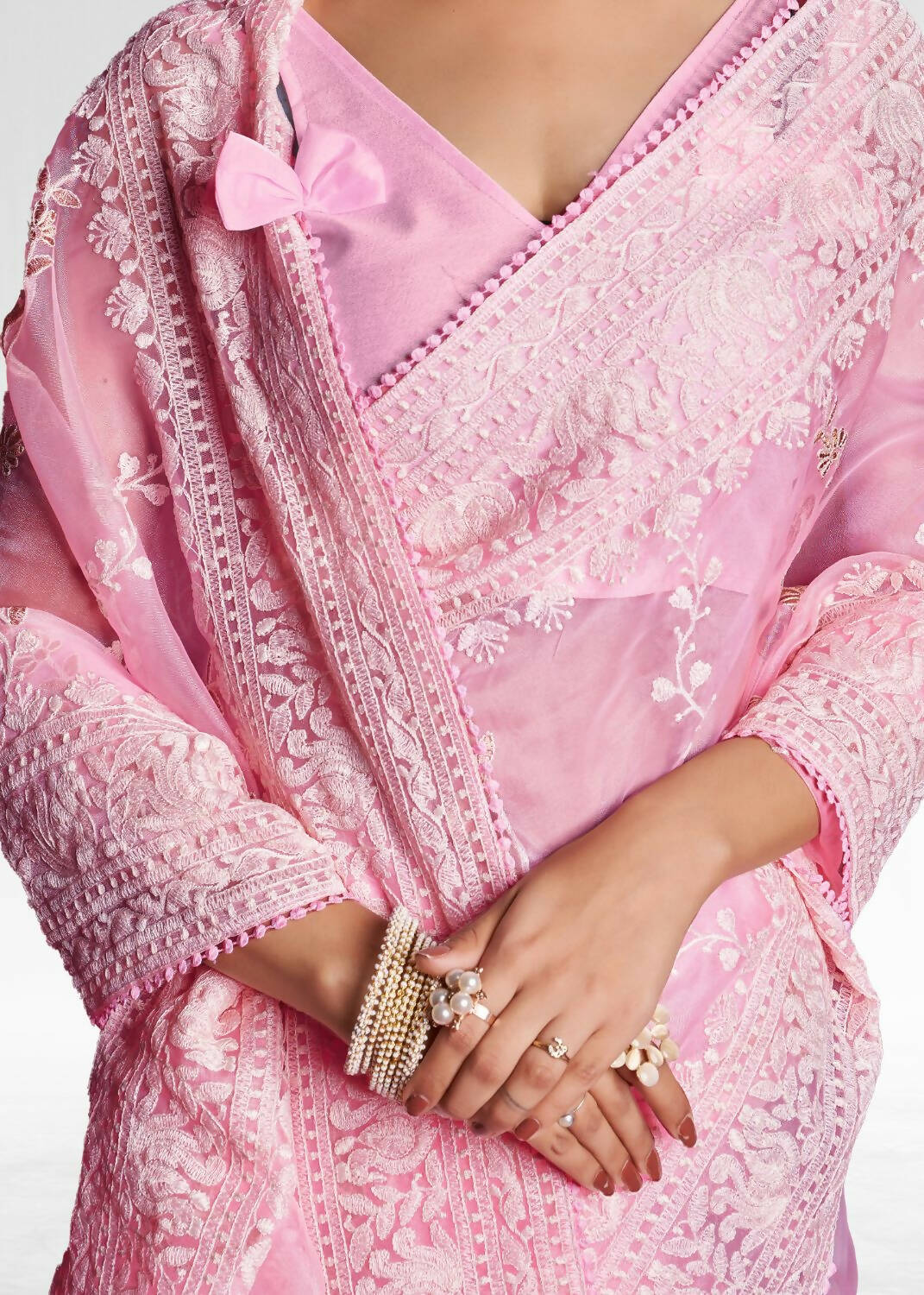Vamsee Pink Organza Saree - Swadesiicart