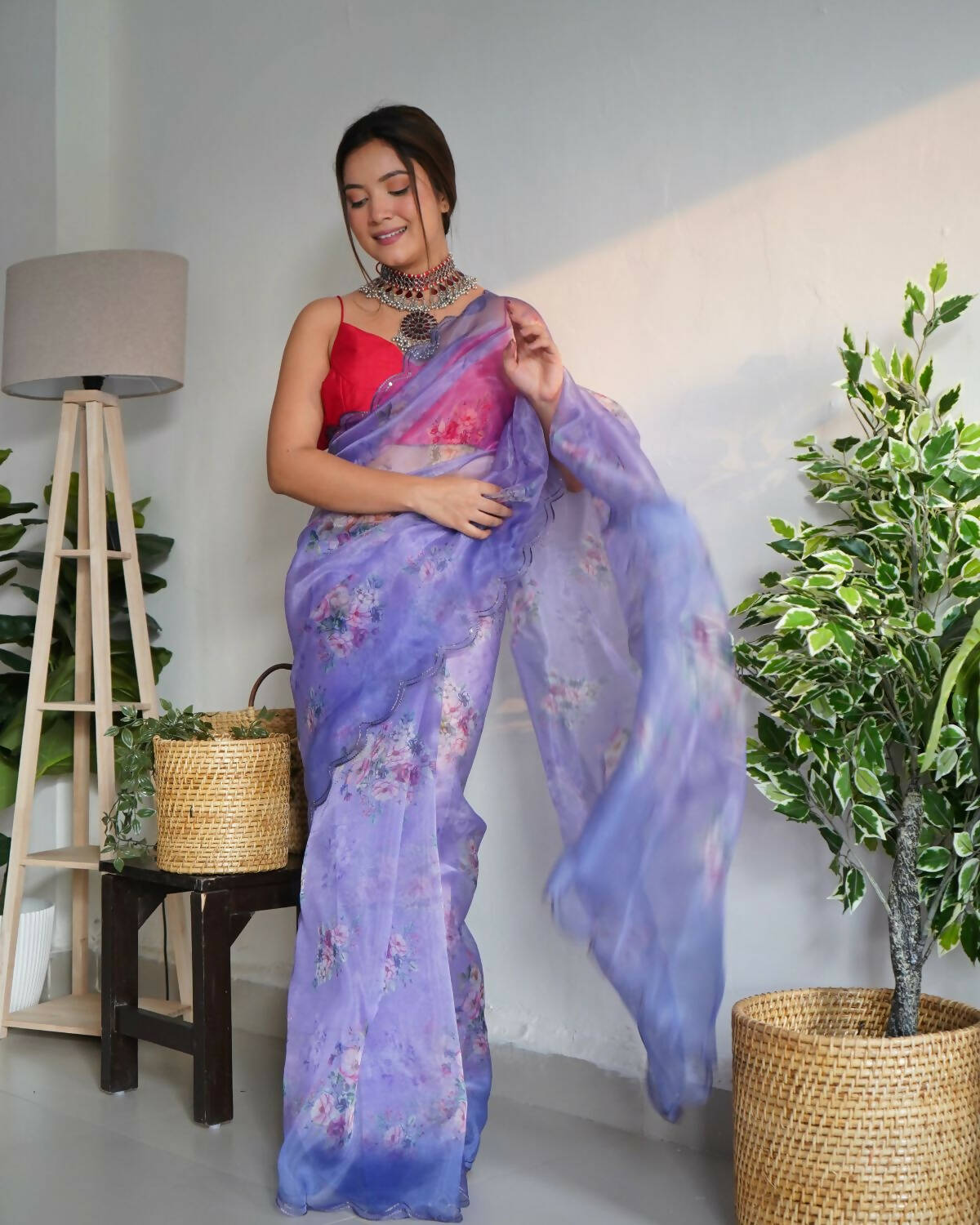 Vamsee Blue Organza Saree - Swadesiicart