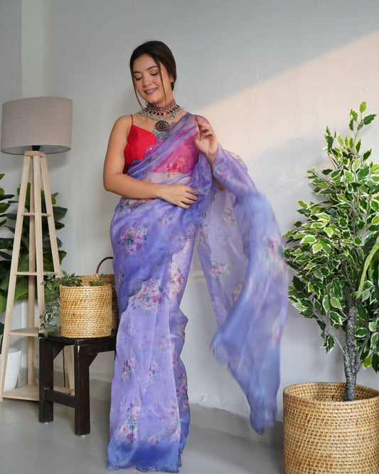 Vamsee Blue Organza Saree - Swadesiicart