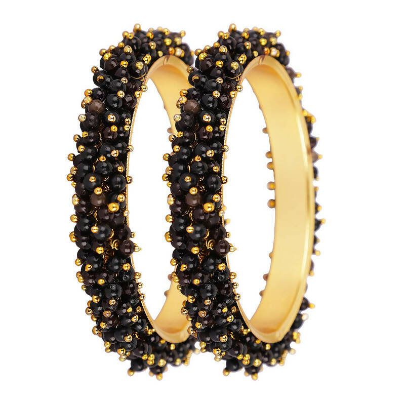 Mominos Fashion Joharkamal Gold-Polished Black Beads Work Bangles - Swadesiicart