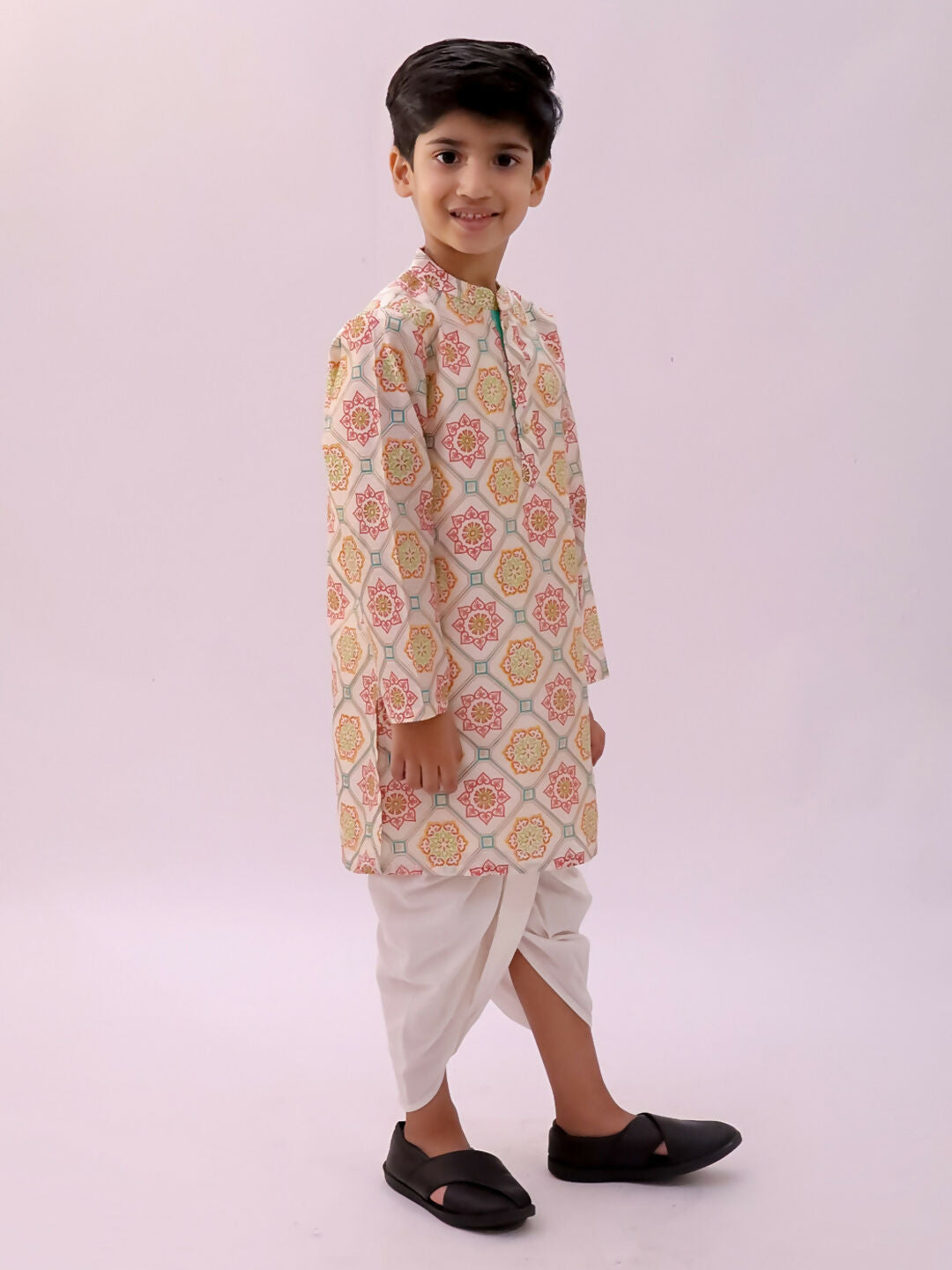 Lil Drama Mishti Off White Kurta Dhoti Set For Boys | Swadesiicart