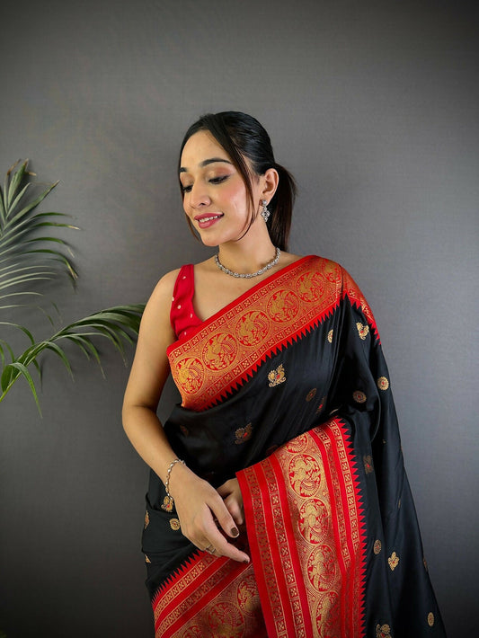Joban Fashion Banarasi Black Woven Soft Silk Saree | Swadesiicart