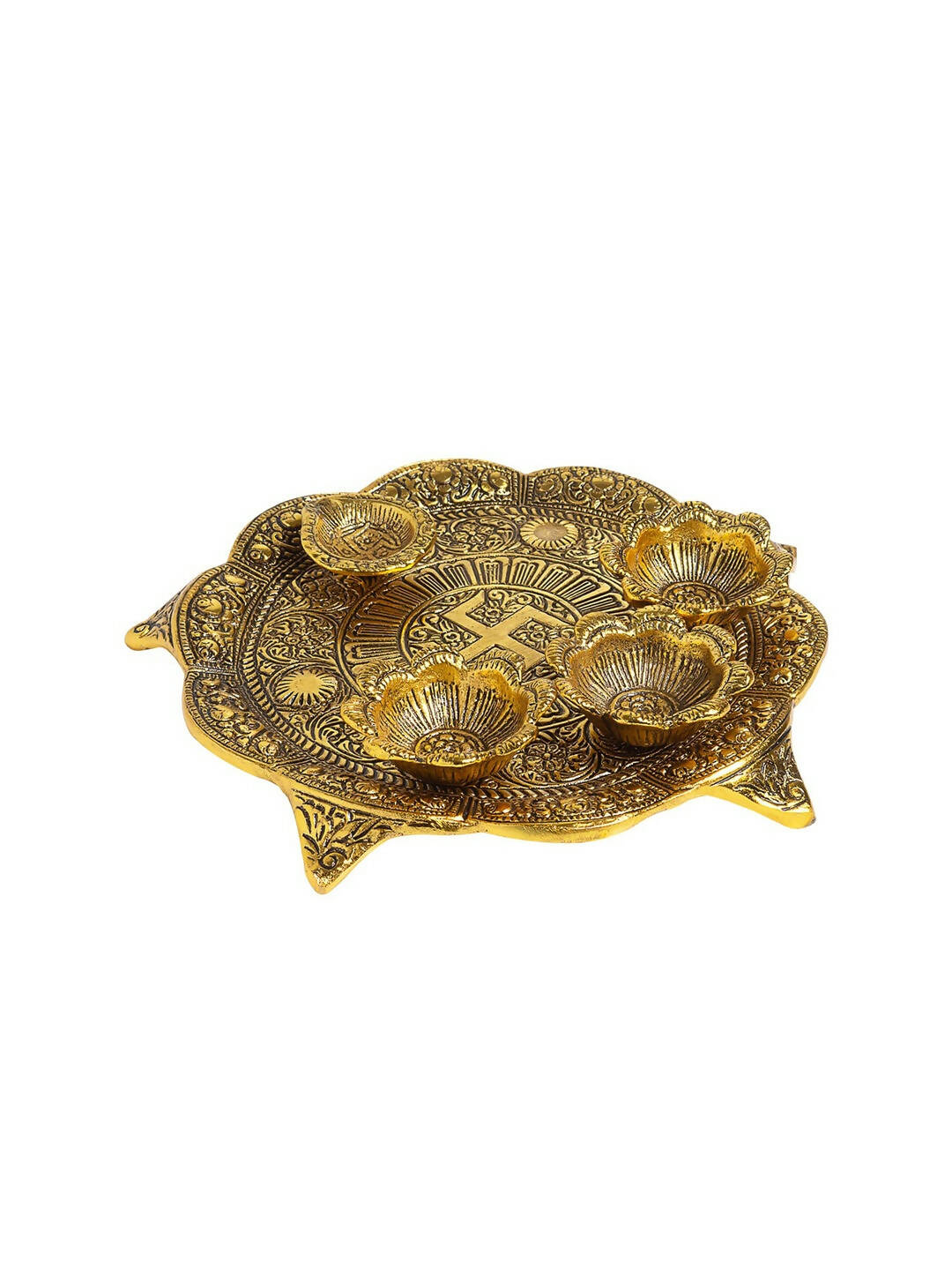 Golden Peacock Gold Toned Metallic Pooja Thali | Swadesiicart