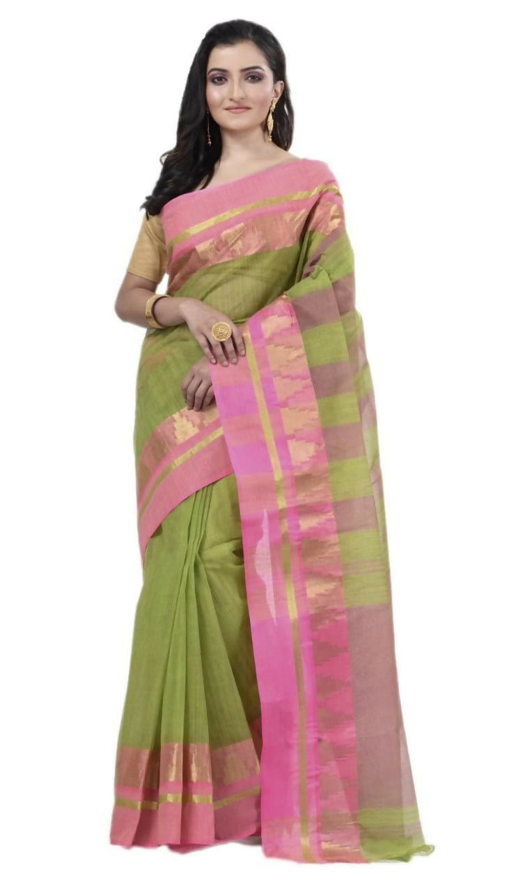 Exclusive Collection Green 100% Pure Cotton Tant Saree - Swadesiicart