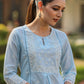 Juniper Women's Powderblue Cambric Floral Printed Tunic | Swadesiicart