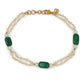 Gold-Polished White Green Pearl Beaded Anklets - Ruby Raang | Swadesiicart