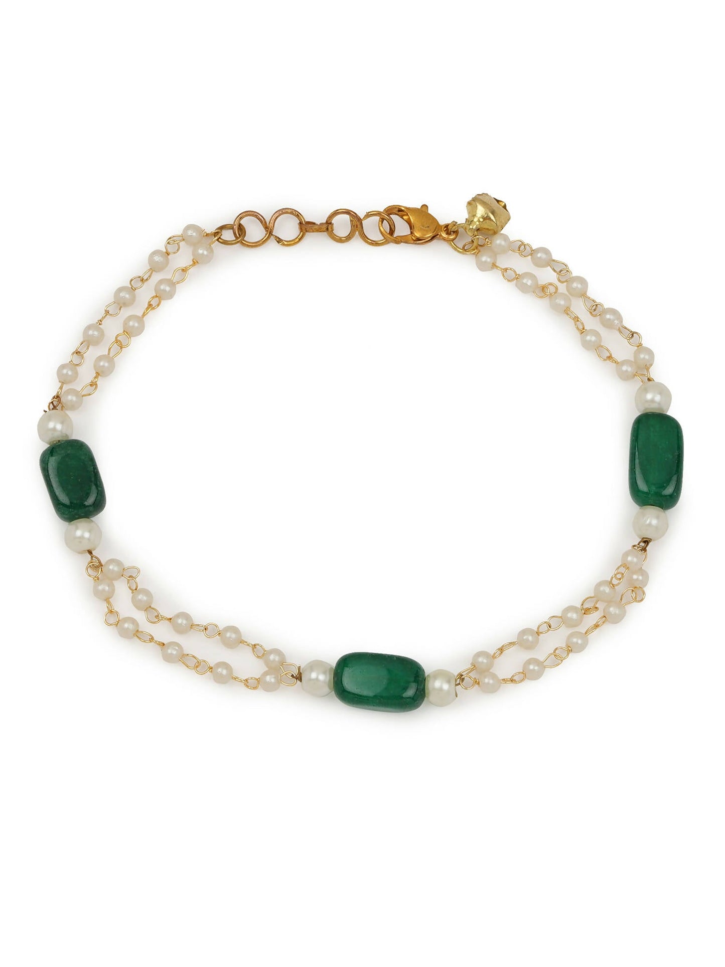 Gold-Polished White Green Pearl Beaded Anklets - Ruby Raang | Swadesiicart