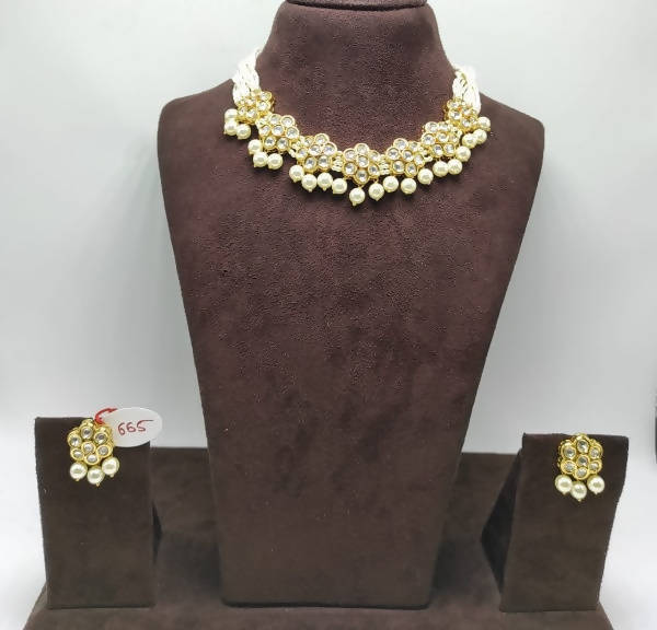 Khavi Arts Enamel Studded Pearl Choker-White | Swadesiicart