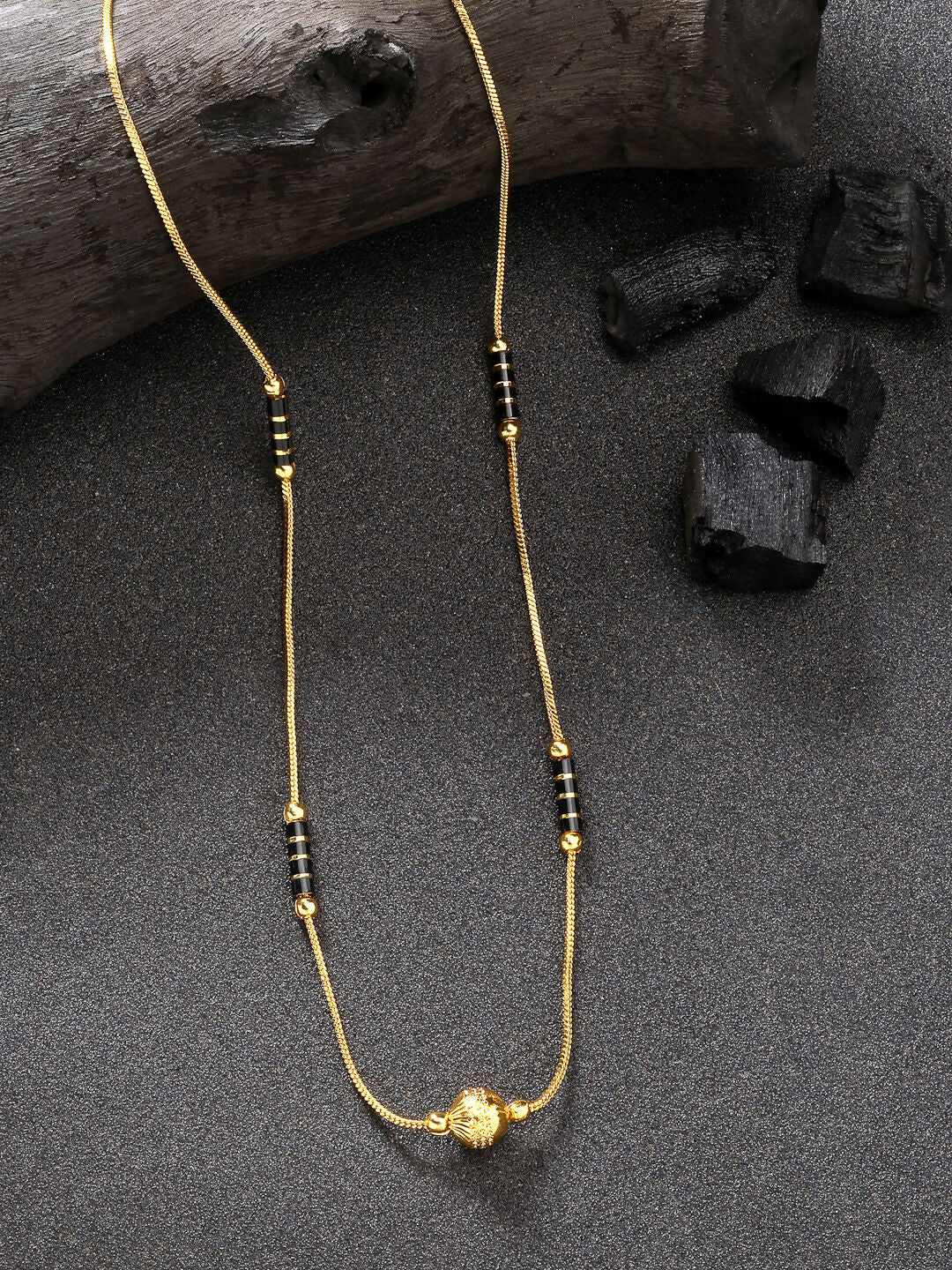 NVR Women's Set of 2 Black Gold-Polished & Beaded Mangalsutra | Swadesiicart