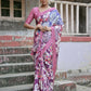 Vishnu Weaves Women's Wine Cotton Silk Printed Saree with Blouse - Swadesiicart