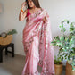 Vamsee Damini Peach Gold Tebi Silk Saree - Swadesiicart