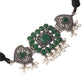 NVR Women's Oxidised Silver Plated Green Color Stone Jewellery Set With Earrings | Swadesiicart