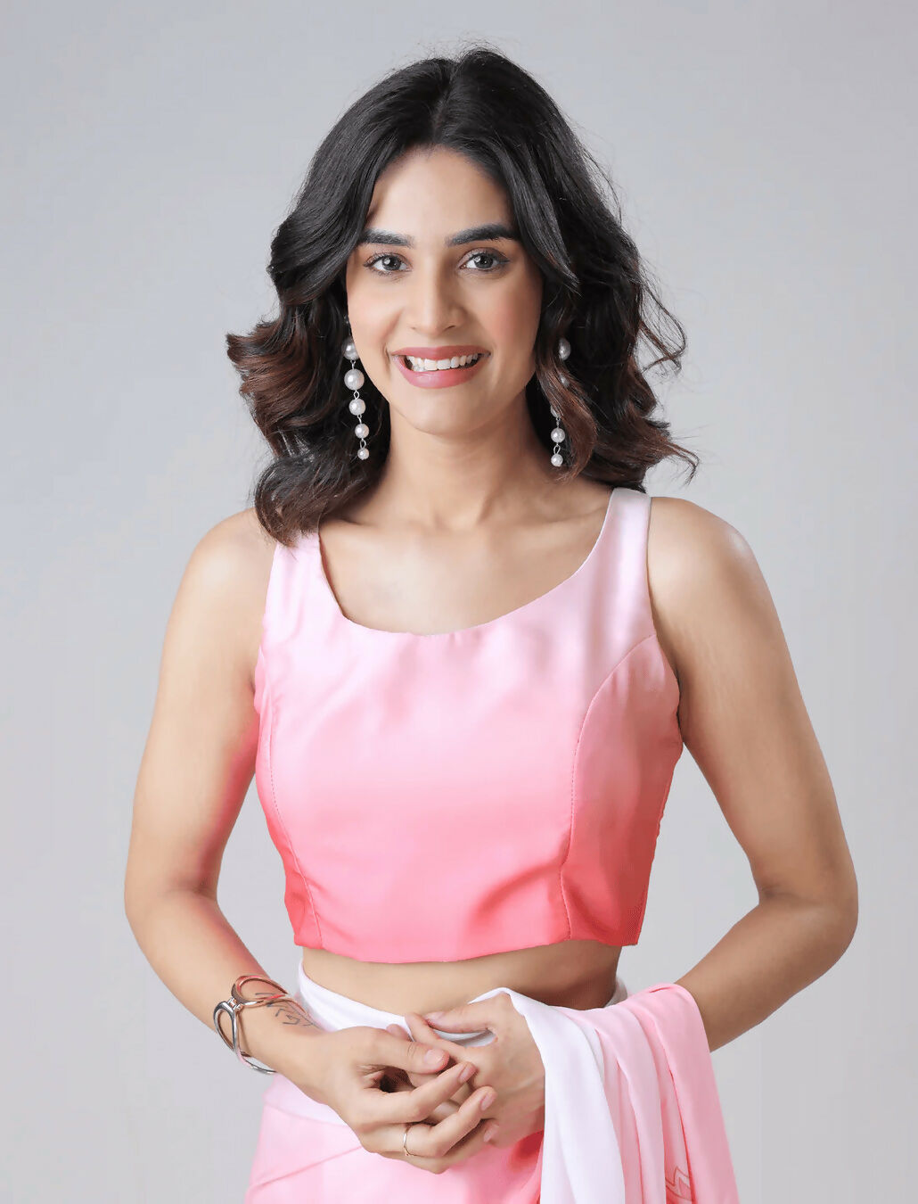Vastranavya Blush Pink Freehand Floral Print Ready to Wear Saree | Swadesiicart