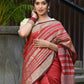 Beatitude Red Cotton Stripes Border Handloom Saree
