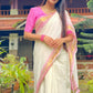 Exclusive Collection Beautiful White Pink Pure Cotton Hand Weaving Handloom Saree With Running Blouse Piece - Swadesiicart