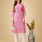 Jyoti Fashion Women's Pink Cotton Blend Embroidered Kurta Pant Set | Swadesiicart