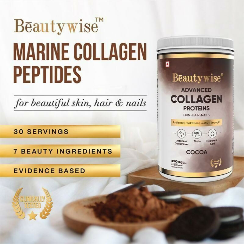 Beautywise Advanced Marine Collagen Anti-Aging Powder - Glutathione, HA & Biotin - Cocoa | Swadesiicart