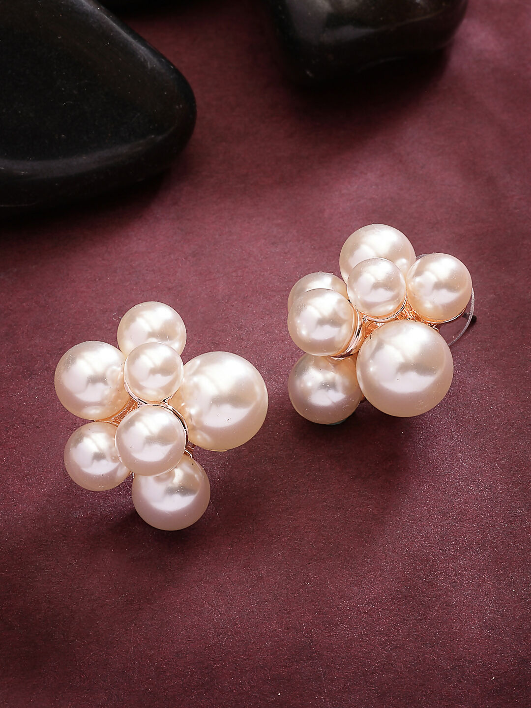 NVR Women's Gold Pearl Gold-Polished Circular Studs Earring | Swadesiicart