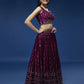 House of Panchhi Women Burgundy Pure Georgette Sequinse Embroidered Lehenga & Blouse, Dupatta | Swadesiicart