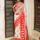 Shree Shyam Fashion White & Red Linen Cotton Saree