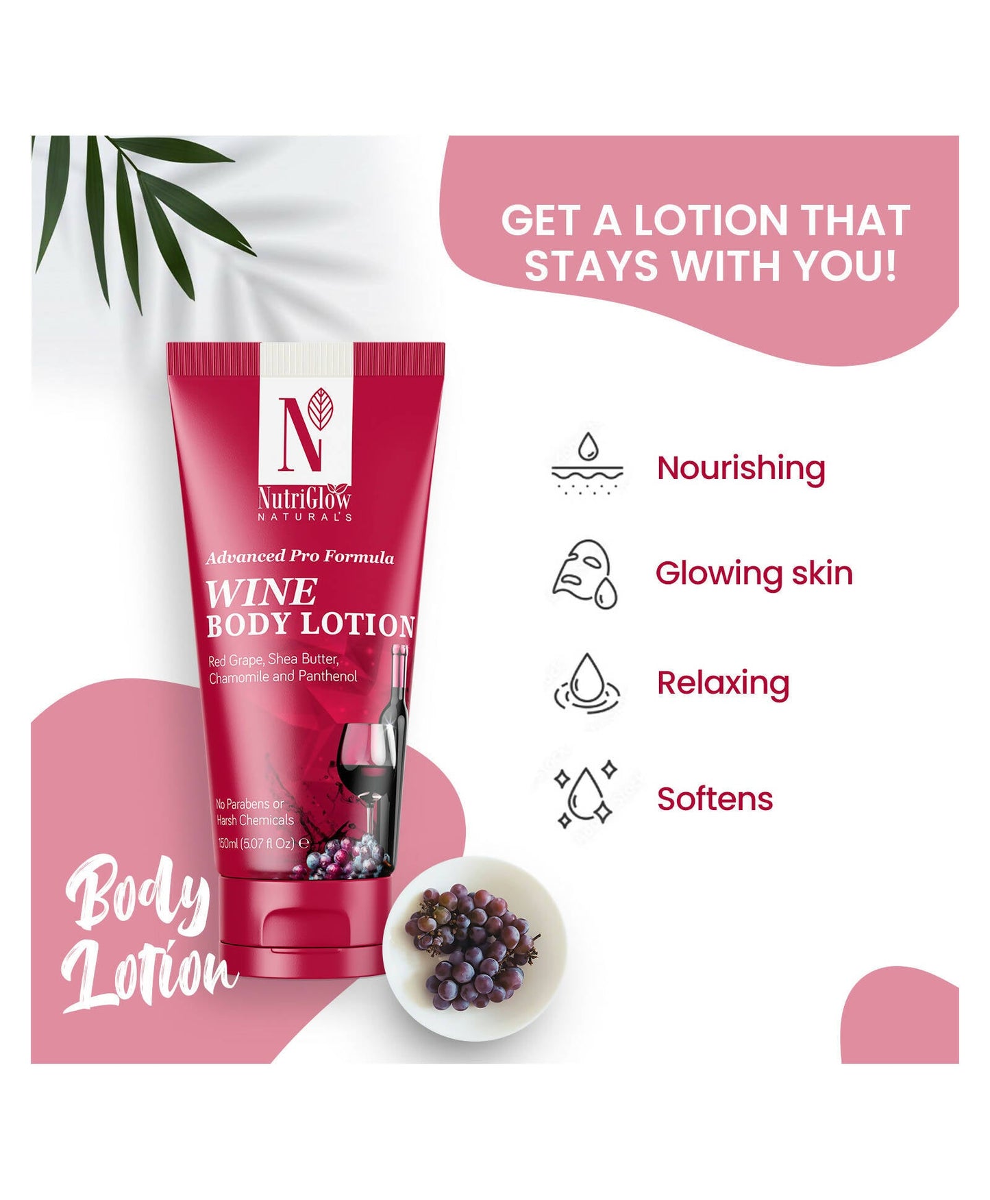 NutriGlow NATURAL'S Advanced Pro Formula Wine Body Lotion - Swadesiicart
