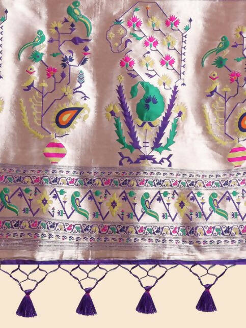 Vishnu Weaves Women's Rama Paithani Silk Zari Woven Saree with Unstitched Blouse - Swadesiicart