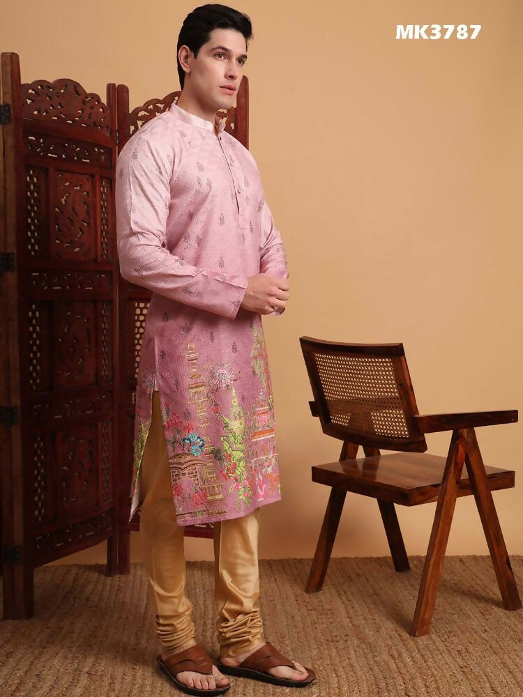 Pink Cotton Printed Chikankari Embroidery Work Kurta - Mahotsav | Swadesiicart