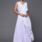 Ahalyaa Blue & White Floral Print Ethnic Maxi Dress with Attached Dupatta | Swadesiicart