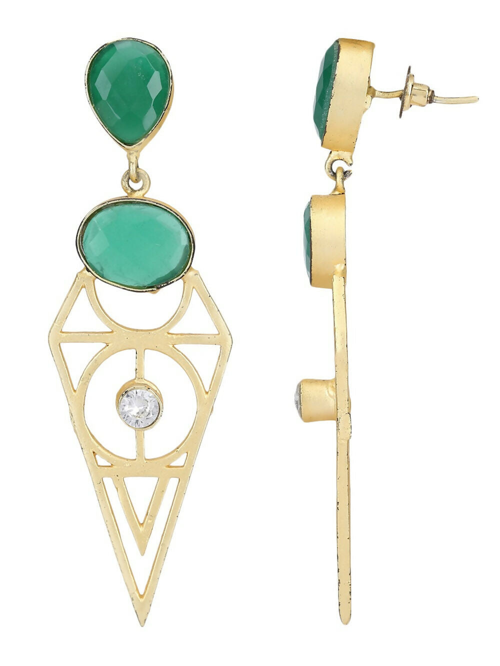 Joban Fashion Women Green Stone Matte Gold Earrings | Swadesiicart
