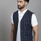 Even Apparels Checked Waistcoat With Welt Pockets - Navy Blue | Swadesiicart
