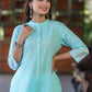 Juniper Women's Seagreen Cotton Slub Embroidered Straight Kurta | Swadesiicart