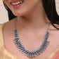 VOJ Silver-Toned Silver-Plated Oxidized Necklace | Swadesiicart