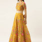 House of Panchhi Mustard Net Semi stitched Coding, Sequins & Saroski Stone Work Lehenga Choli | Swadesiicart