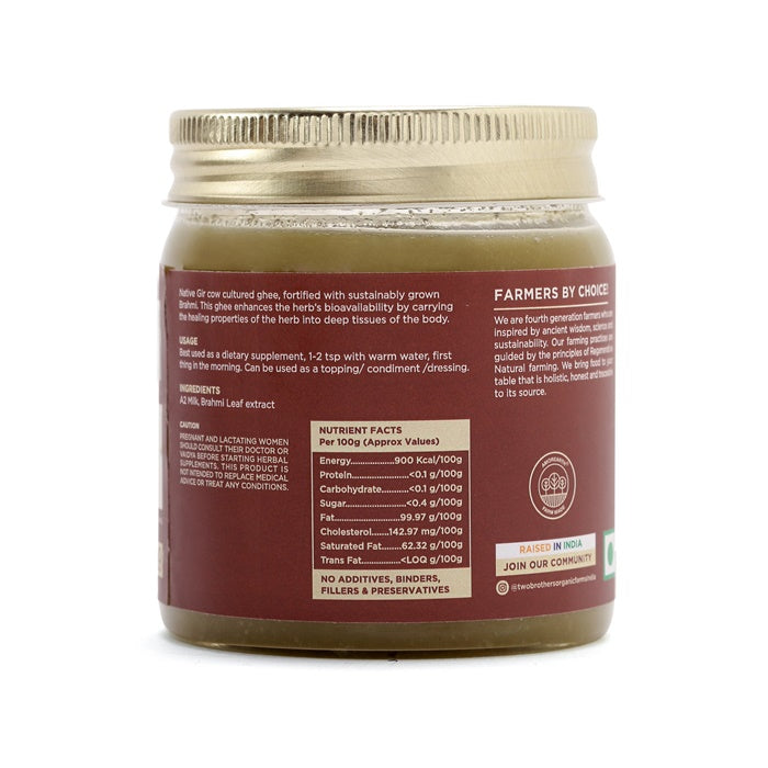 Two Brothers Organic Farms Brahmi Ghee | A2 Gir Cow Ghee (Brahmi) | Cultured Cow Desi Ghee | Curd-Churned Bilona Ghee | Pure, Natural, And Healthy | Swadesiicart